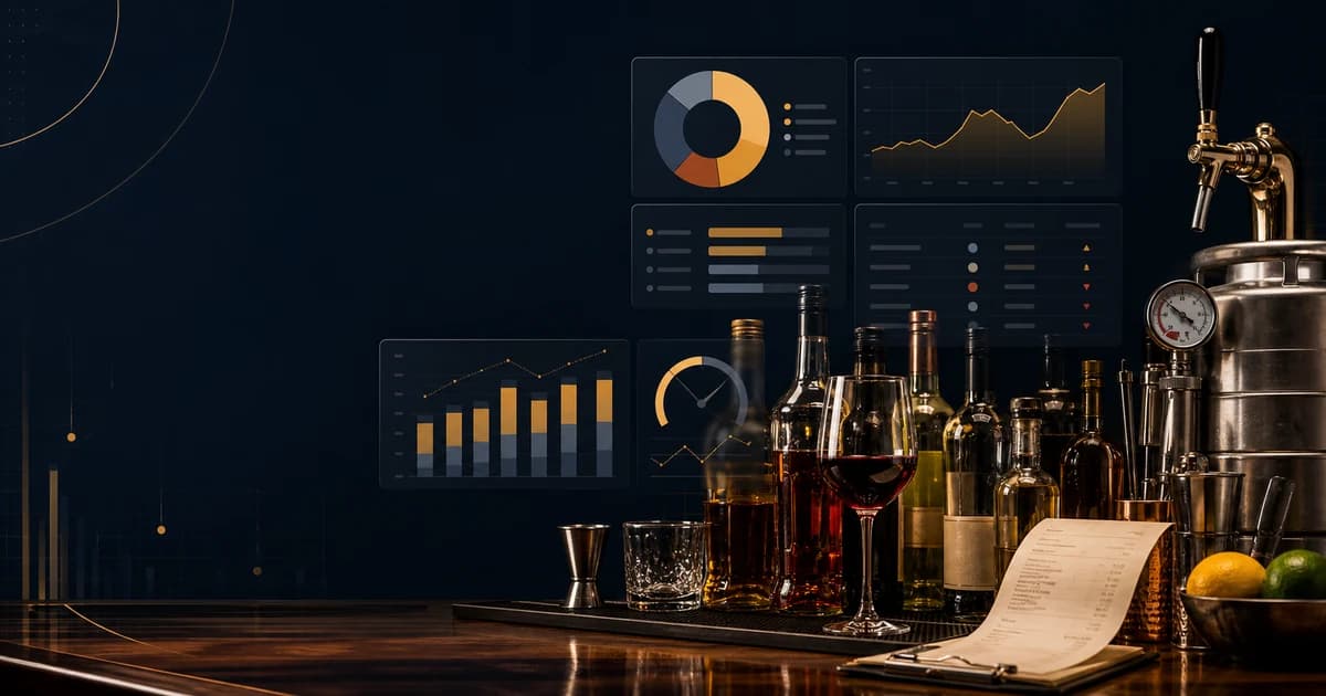 bar beverage cost dashboard with liquor beer wine invoices and variance analytics