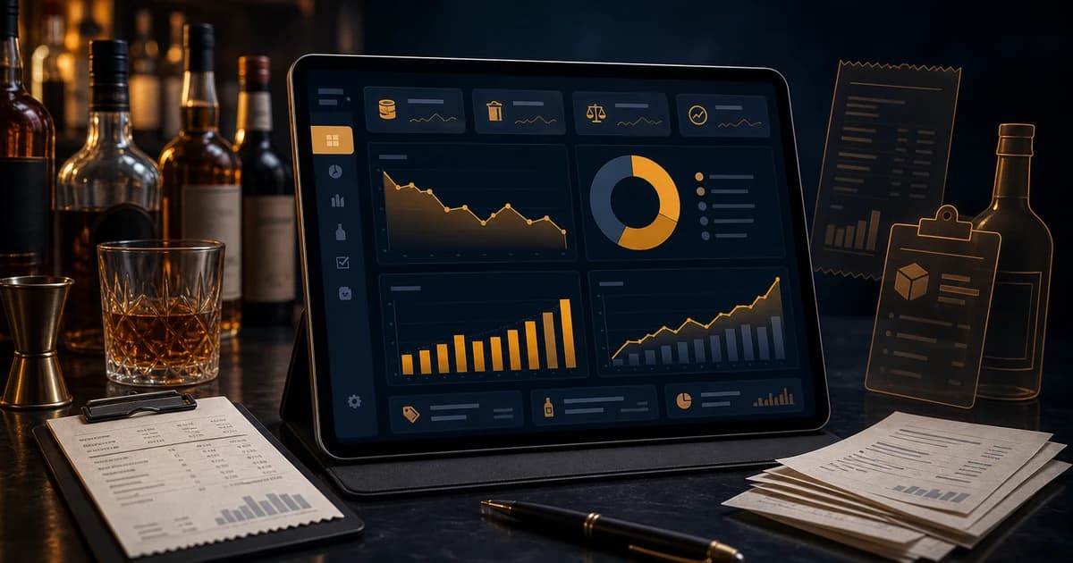 bar cost control software dashboard showing beverage costs waste variance and profit trends