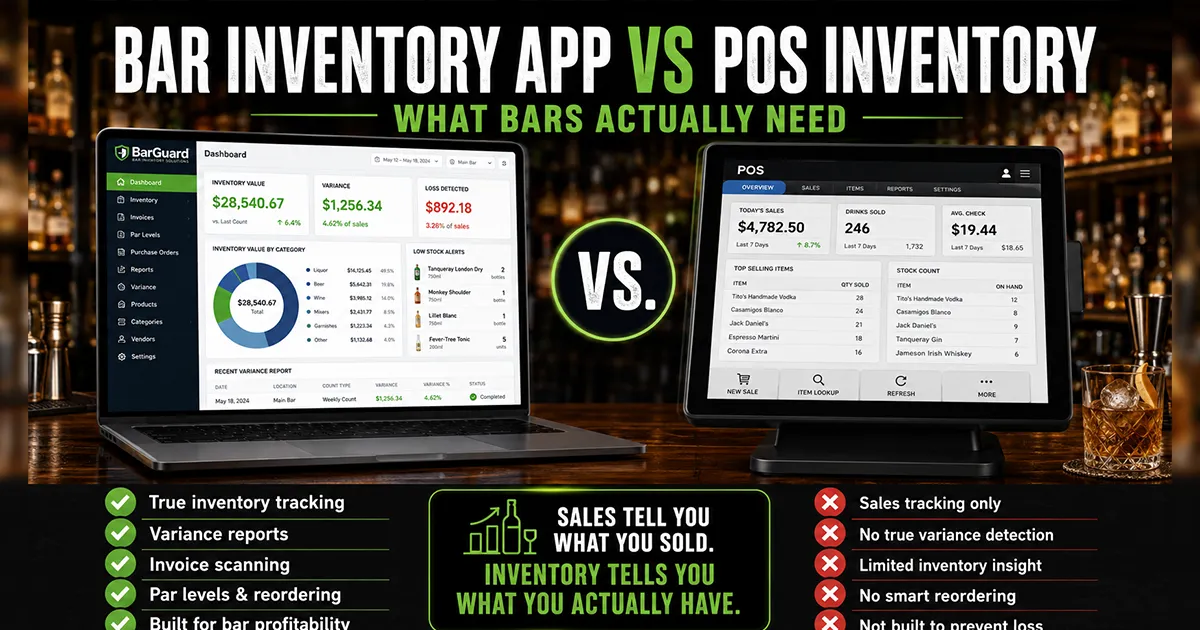 bar inventory app compared with POS inventory dashboard for liquor variance tracking