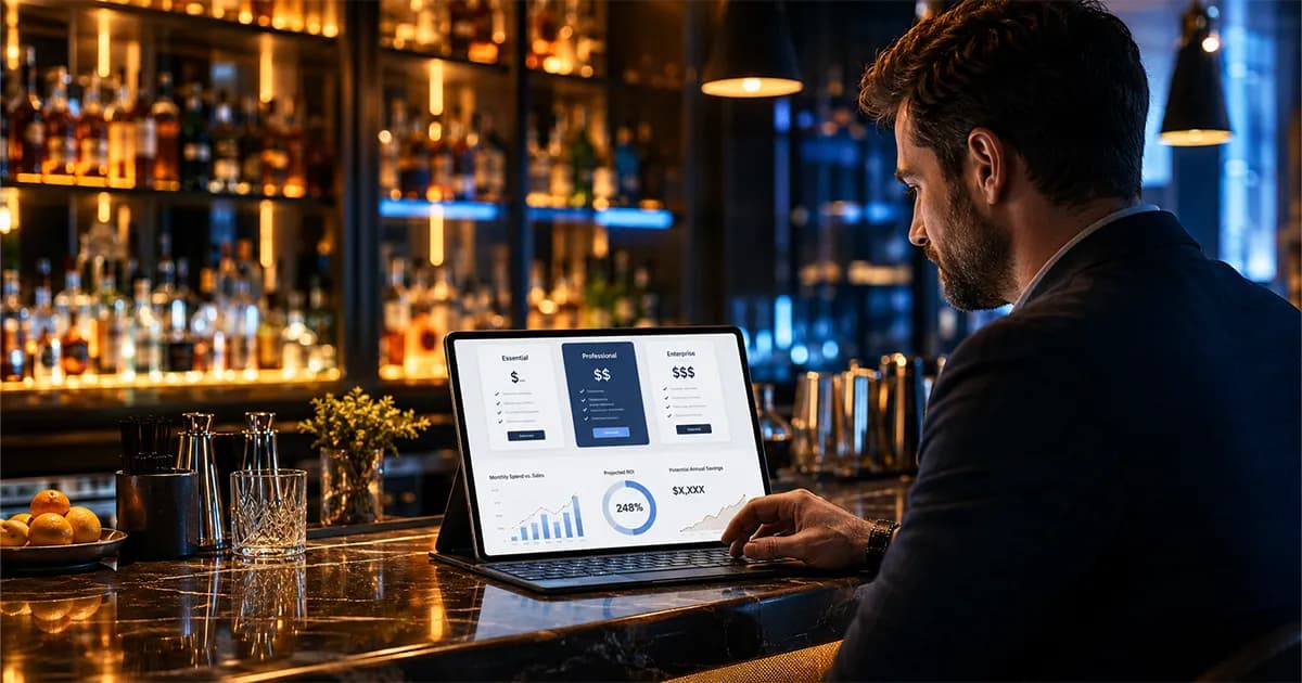 bar inventory software pricing dashboard showing cost ranges and ROI for bar owners