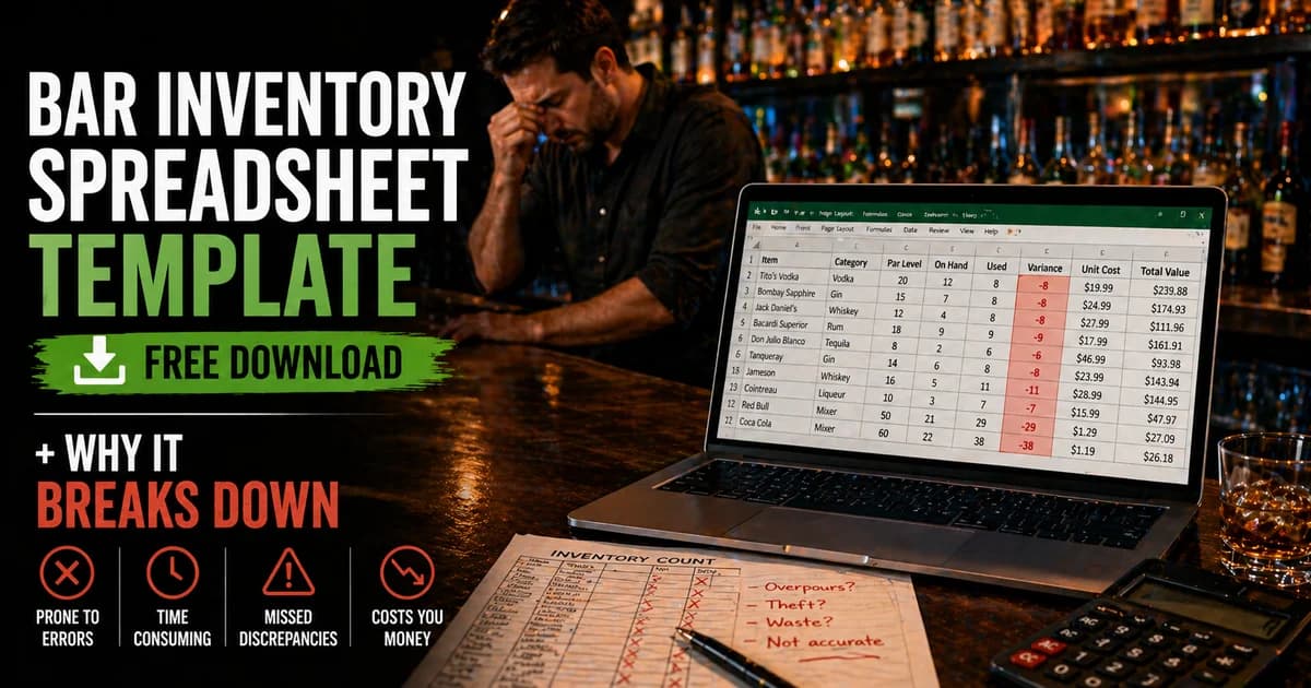 bar inventory spreadsheet template showing weekly count columns and variance calculations