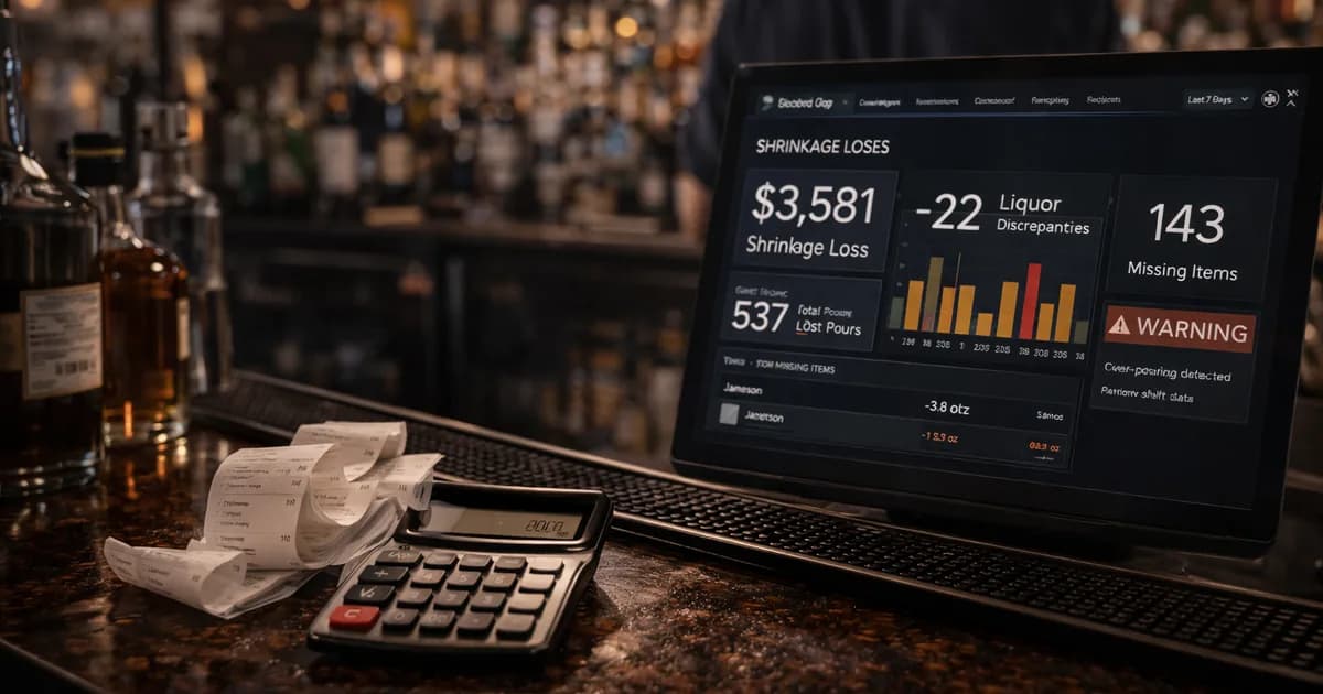 bar owner reviewing bar shrinkage and inventory variance data
