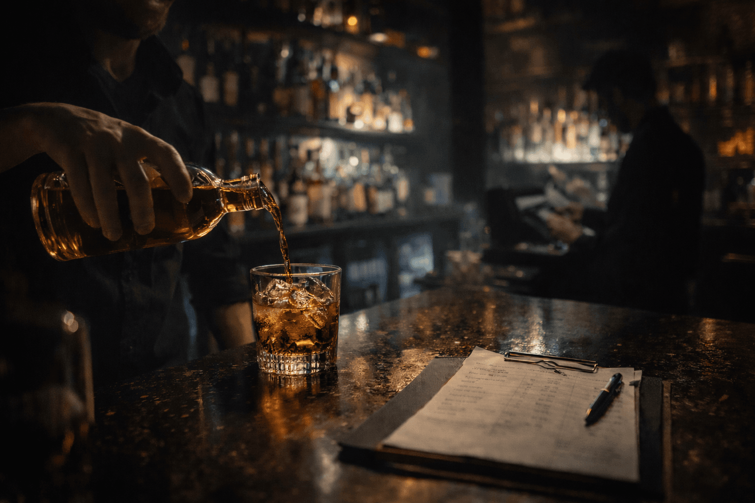 bar owner reviewing inventory variance data to detect bartender theft without confronting staff
