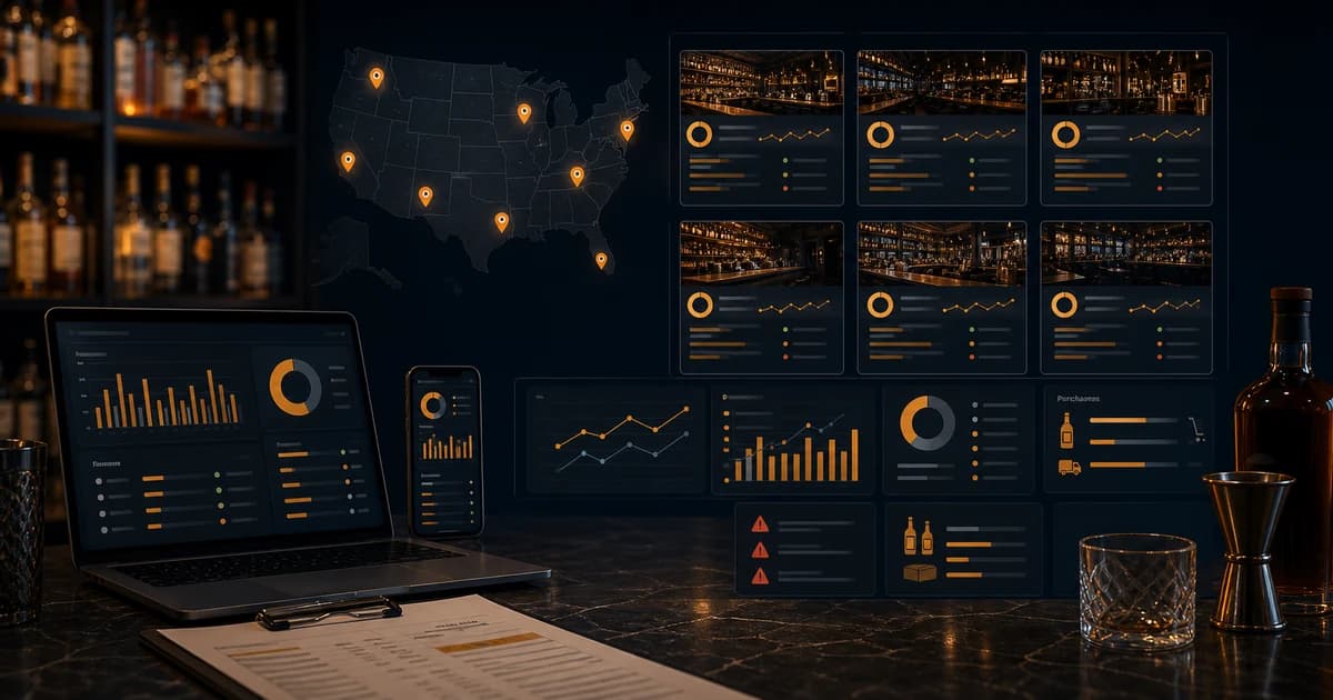 multi-location bar inventory platform dashboard with locations variance COGS and purchasing analytics
