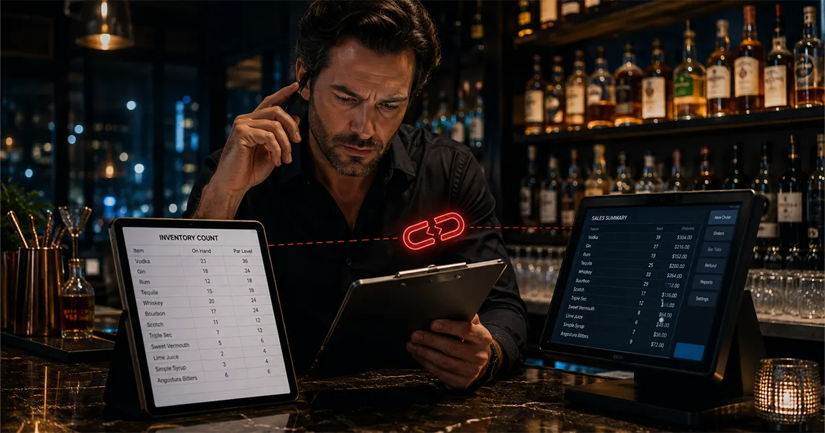 bar owner reviewing POS integration options for inventory tracking software