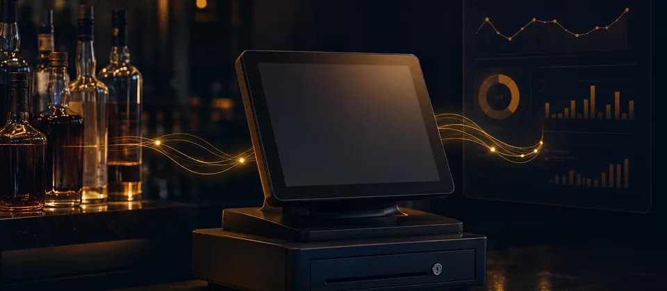 Bar POS terminal streaming sales data automatically into BarGuard's analytics dashboard