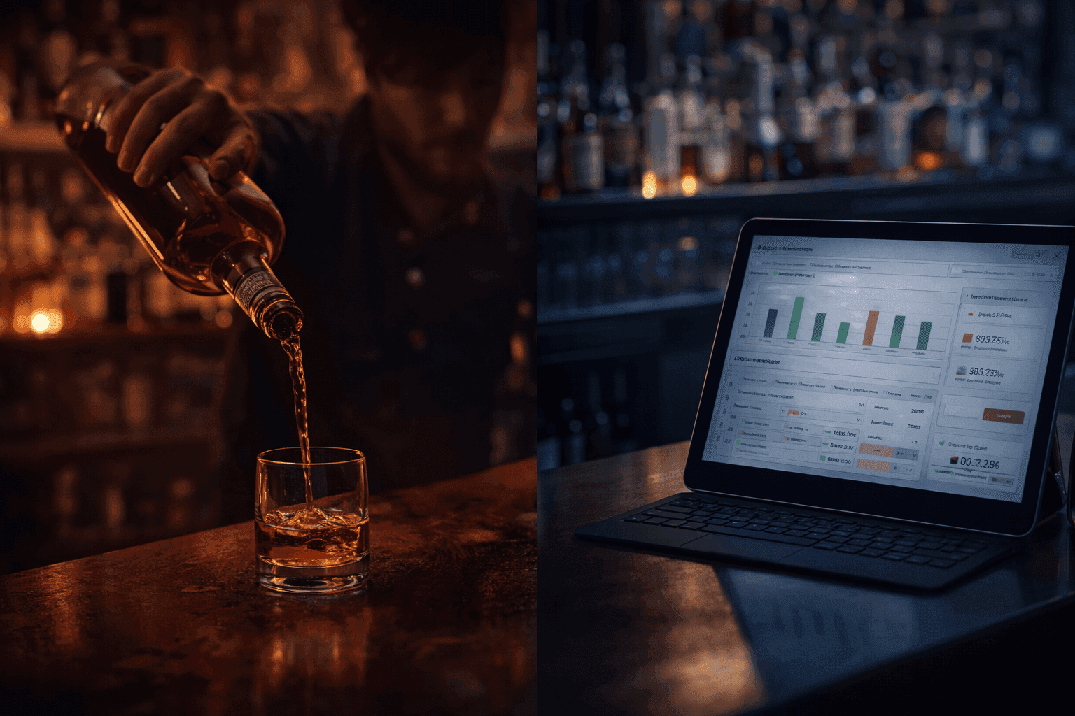 bar owner reviewing inventory data to detect and stop bartender theft