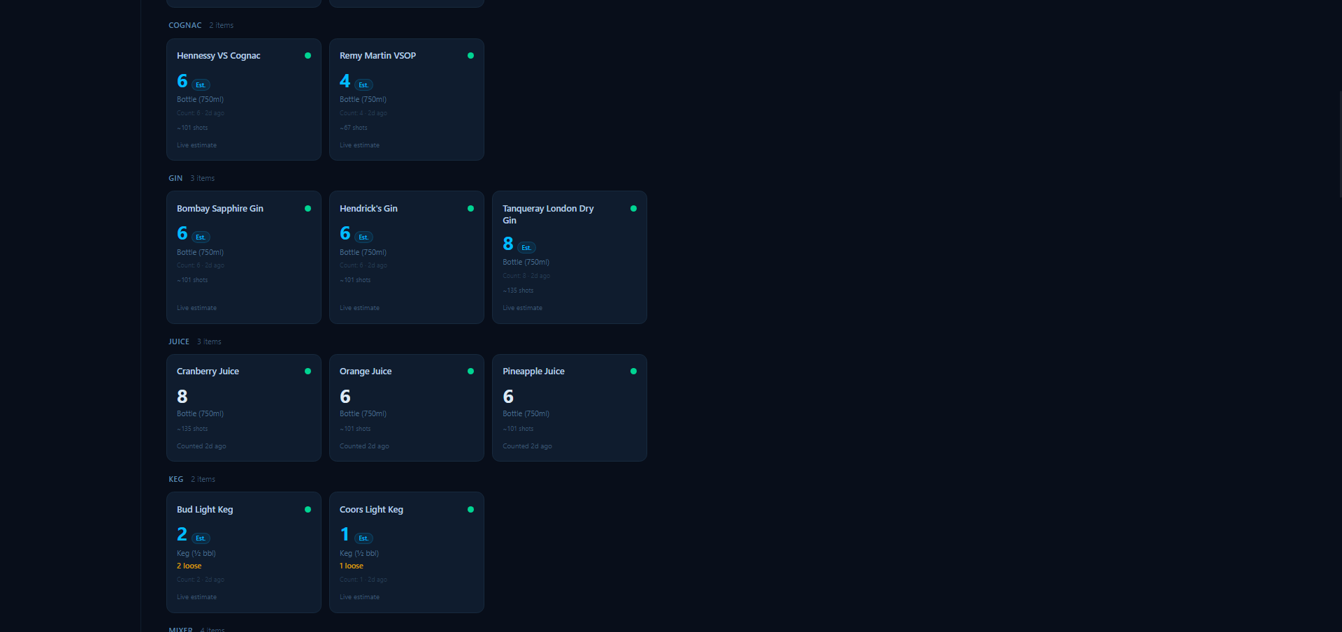 Stock Levels — Detail View screenshot